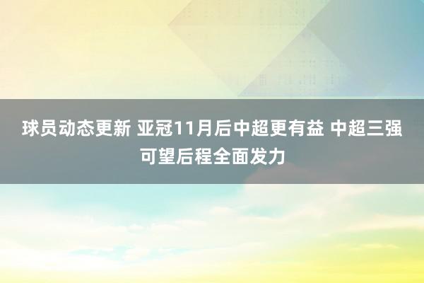 球员动态更新 亚冠11月后中超更有益 中超三强可望后程全面发力