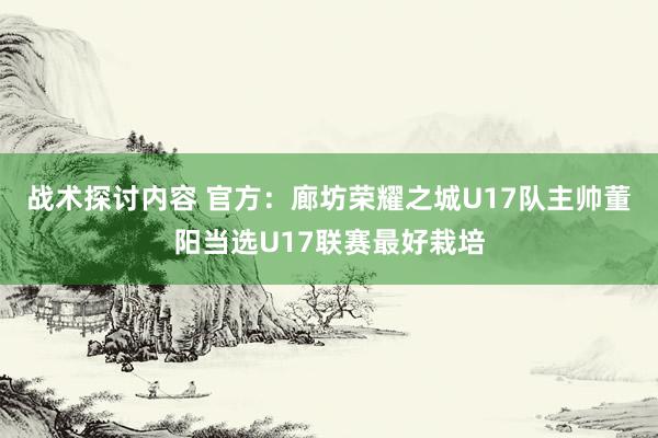 战术探讨内容 官方：廊坊荣耀之城U17队主帅董阳当选U17联赛最好栽培