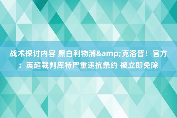 战术探讨内容 黑白利物浦&克洛普！官方：英超裁判库特严重违抗条约 被立即免除