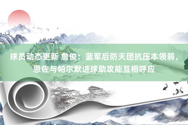 球员动态更新 詹俊：蓝军后防天团抗压本领弱，恩佐与帕尔默进球助攻能互相呼应